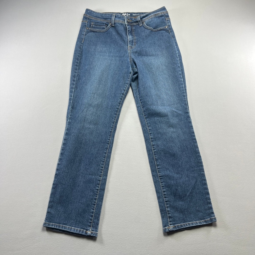 Style & Co Jeans Womens 10S Blue Denim Cotton Stretch Medium Wash Straight Leg